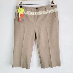 NWT Robert Rodriguez Taupe Lace Trim Gaucho Cropped Trouser Shorts Size 8